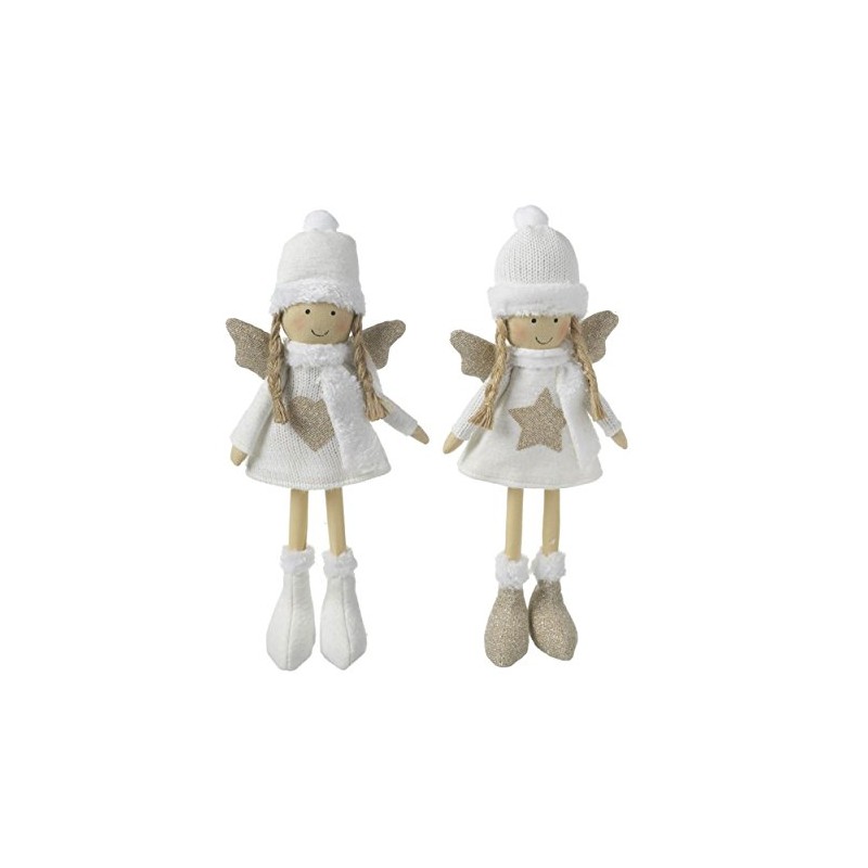 Set of 2 Standing White Angels with Winter / Christmas