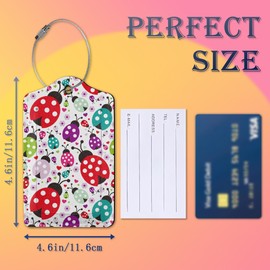 Luggage Tags for Suitcase,2 Pack Colorful Ladybug Insect Flower Leather Travel Cruise Luggage Tag with Privacy Flap,Name ID Label and Metal Loop for Women Girls Suitcase Backpack