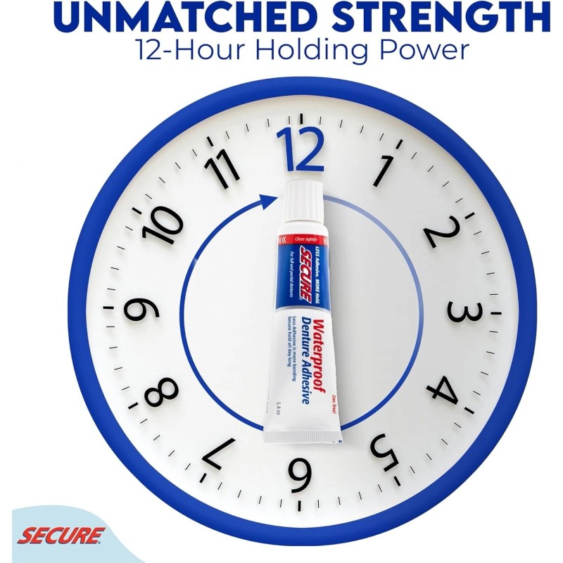 Secure waterproof denture adhesive - zinc free - extra strong