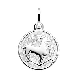 MyGold MOD-07067 Zodiac Pendant (without Chain) Sterling Silver Small Diameter 12 mm Mini Round Zodiac Horoscope Pendant Zodiac Round, Silver, Capricorn