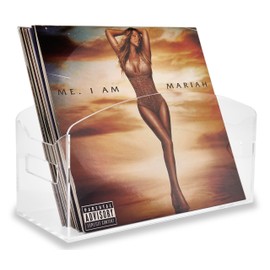 Meicloud Acrylic Record Holder - Modern Vinyl Record Storage Box, LP Record Organizer, Clear Lucite Record Case with Handles, Album Record Display Bin, Holds up to 35-45 Records