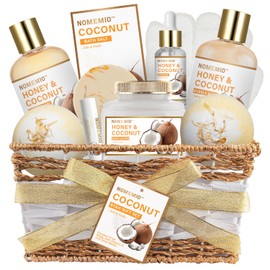Christmas Gifts, Spa Gift Basket for Women, 11pcs Honey & Coconut Luxury Bath Gift Set, Spa Kit with Shower Gel, Bubble Bath, Bath Bombs , Beauty Gifts for Her, Women, Mom Birthday