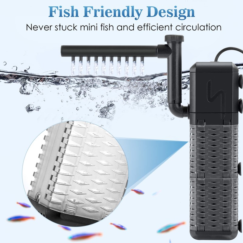 AQQA Aquarium Filter, Submersible Power Fish Tank Filter with Rainwater