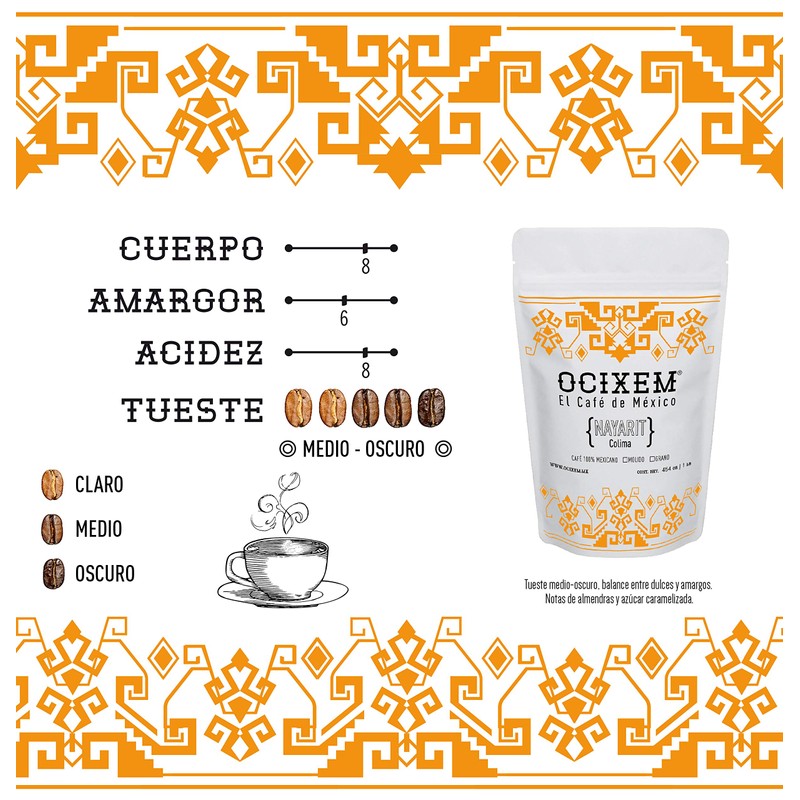 OCIXEM, Café en Grano Colima, Nayarit, 454 gramos