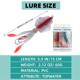 Squid Trap Fishing Lures for Saltwater Soft Artificial Rigged Squid Jig Trolling Lures with UV Glow Sea Offshore Fishing 2pcs 80 garms (B)