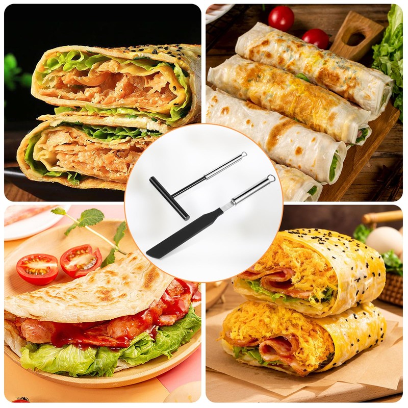 Crepes distributor and spatula, 2 pieces stainless steel crepe dough