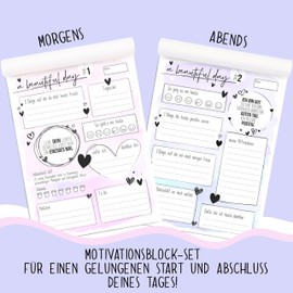2 x Motivational Pad A5 – Early & Evening by Unicorn Mina, Pack of 2 for Morning & Evening Routine, 2 x 50 Sheets, Daily Planning & Gratitude, Design in Pastel Colours, Developed in Berlin