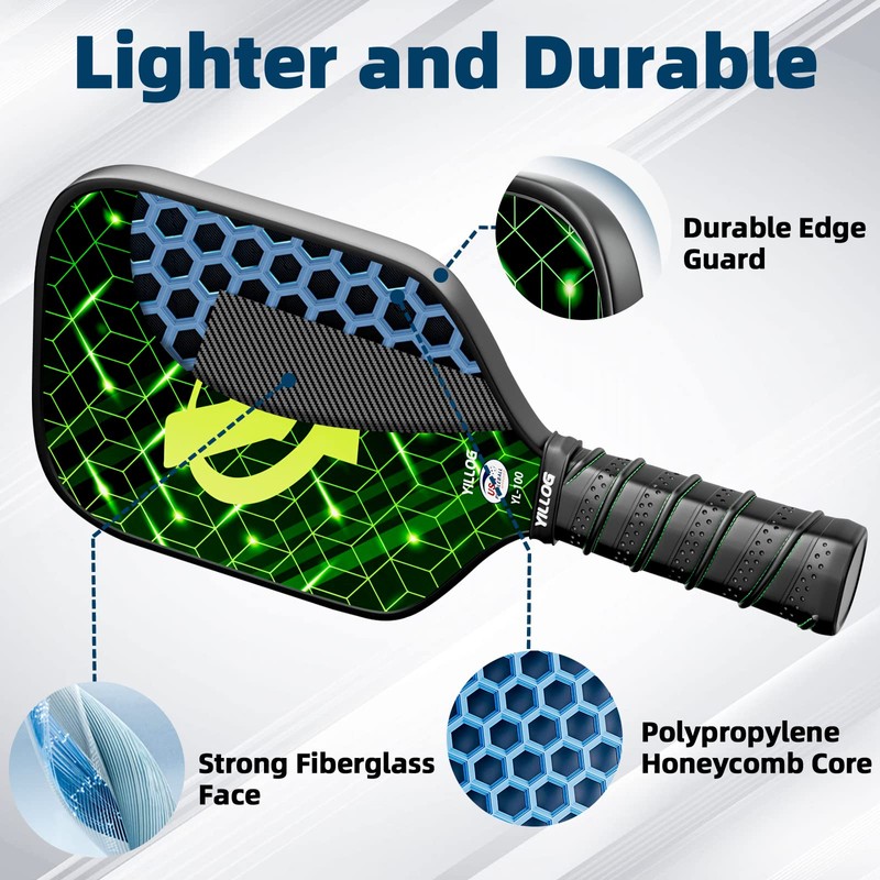 YILLOG Pickleball Paddles,USAPA Approved Pickleball Paddle Set 4,Fiberglass Surface Pickleball