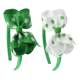 ZCMG 2 Pcs St. Patrick's Day Bow Headband Shamrock Clover Hair Hoops Bands Women Green Bowknot Headpiece Hairband Leprechaun Irish Day Carnival Parade Xmas Cosplay Dress Up Birthday Party Accessories