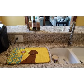 Caroline's Treasures WDK5461DDM Summer Sunflowers Standard Red Poodle Dish Drying Mat Absorbent Dish Drying Mat Pad for Kitchen Counter Dish Drainer Mat for Countertop, 14 x 21", Multicolor