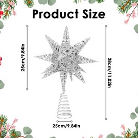 Christmas Tree Topper Lighted, 18 Point Explosion Tree Star, Christmas Tree Star Topper With 20 Lamp Beads, Stereo Christmas Tree star, Holiday Decorations, Christmas Tree Decorations(Silver)