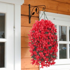 UXORSN 2pcs Fake Flowers Bougainvillea Artificial Flowers UV Resistant Faux Hanging Plants Vine for Indoor Outdoor Planter Vase Home Porch Garden Wedding Summer Decor (Red)