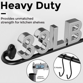 Mogaath 2Pack Hanging Pot Pan Rack, Heavy Duty 5/8'' Diameter Adjustable Kitchen Organizer, 32 Inch Iron Wall Mounted Pot Rack Detachable Rail with 10 Hooks for Pots, Pans, Lids, Utensils, Matte Black