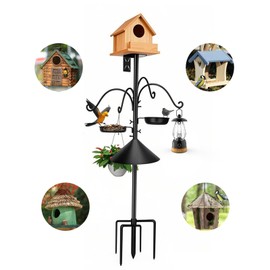 Heavy Duty Bird Feeder Pole Stand 92 inch, Squirrel Proof Bird Pole System with 5-Prong Base & 4 Shepherd Hooks, Holds Multiple Feeders & Bird Baths, Rustproof Steel Garden Yard Stand