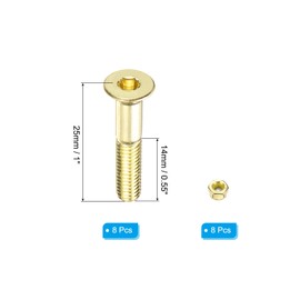 PATIKIL Skateboard Hardware Kit 1", 8pcs Carbon Steel Grade 8.8 Mounting Screws Bolts Nuts Set for Skateboard Cruiser, Golden