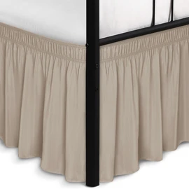 Biscaynebay Wrap Around Bed Skirts with Split Corners for King Beds 15" Drop, Light Camel Adjustable Elastic Dust Ruffles Easy Fit Wrinkle Resistant Silky Luxurious Fabric Machine Washable