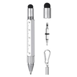 MECCANIXITY 6 in 1 Metallic Stylus Pen Aluminum Alloy Mini Capacitive Pens with Ballpoint Pen, Ruler, Screwdriver, Stylus, Keychain for Men and Women,Silver