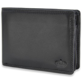 Baur Men's Genuine Leather Wallet with RFID Protection, Landscape Format, Wallet with Coin Compartment, Wallet with Many Card Slots, black, Large landscape format