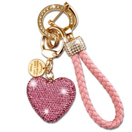Cute Heart Keychain Pink Wristlet Bling Keychains For Women Girls Key Chain For Car Keys Purse Charms Handbag Backpack Accessories Rhinestone Keychain Sparkly