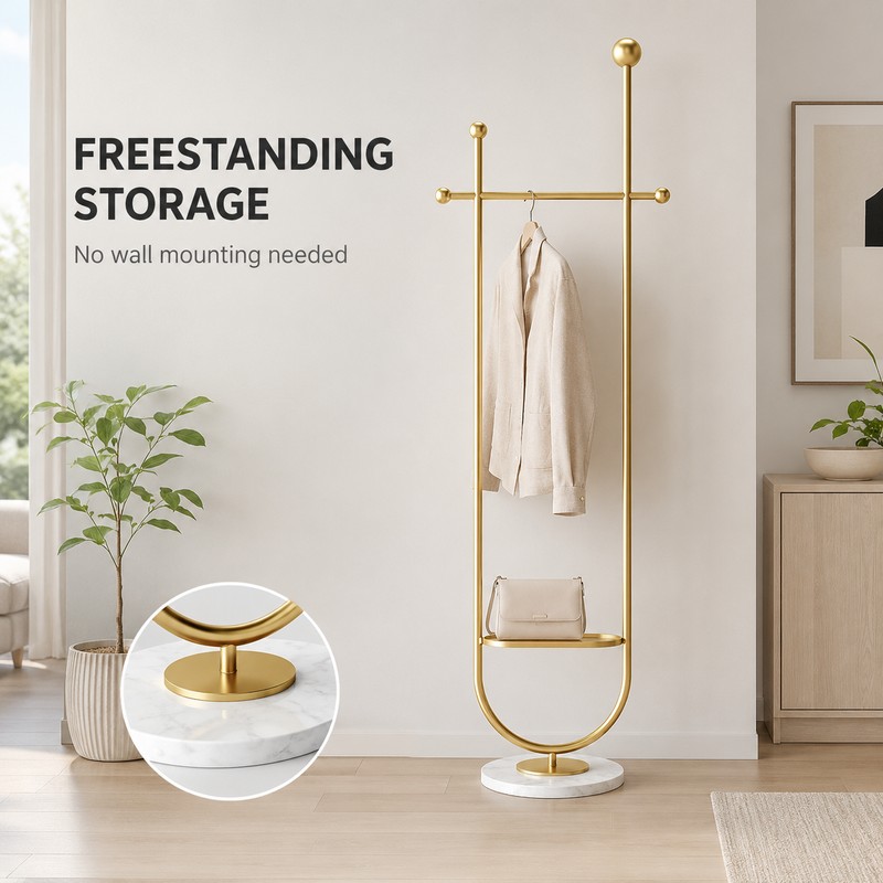 Modern Freestanding Stainless Steel Clothes Rack with Hanging Bar &