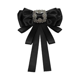 Vintage CZ Big Bowknot Ribbon Shirt Pre-tied Bow Neck Tie Brooches Lapel Pins for Women Girls Elegant Rectangle Rhinestone Suit Collar Tie Breastpin Corsage Accessories Clothes Jewelry Gifts