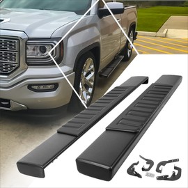 6" Black Aluminum Running Boards Side Steps Nerf Bars Compatible with 07-19 Chevy Silverado/GMC Sierra Standard Cab (Pair)