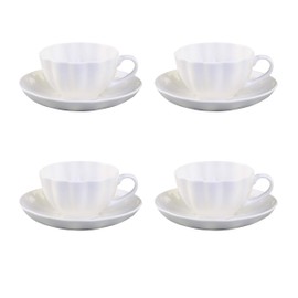 Gracie China by Coastline Imports White Ribbed Set of 4 Teacup And Saucer, 7-Ounce