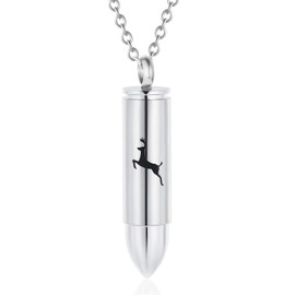 Bullet Cremation Jewelry for Ashes Vial Deer Engraved Urn Necklace Stainless Steel Ash Container Keepsake Pendant Memorial Jewelry for Men Women (Silver)
