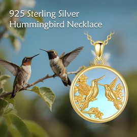 KZX Hummingbird Necklace for Women 925 Sterling Silver Moonstone Pendant Hummingbird Jewelry Gifts for Wife Mom (Moonstone Hummingbird Necklace)