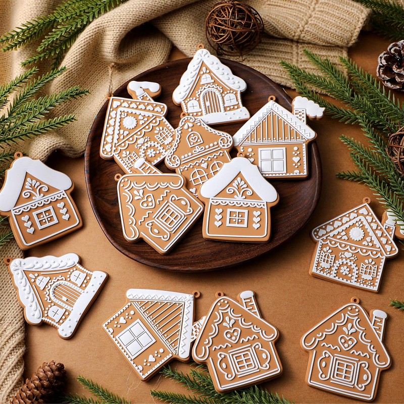 24 Pcs Christmas Gingerbread House Ornaments Gingerbread Hanging Decorations Silicone