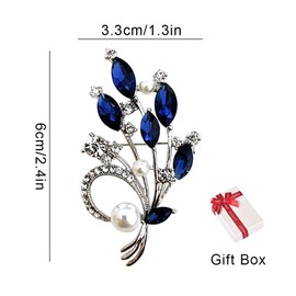 Xihuimay Women's Flower Brooch Pin Bridal Brooches Crystal Brooch Coat Pins Safety Pin Rhinestones Breastpin for Wedding Banquet Bouquet Decorate Clothes Scarves Hats Corsage Jewelry Accessory, Blue