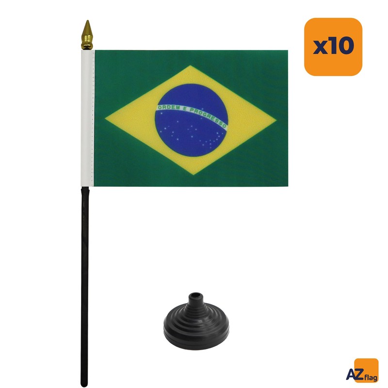 AZ FLAG - Set of 10 Brazil Table Flag 4''