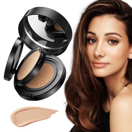 Air Cushion CC Cream and Pressed Powder 2-in-1, Fixing Powder Concealer BB Cream Liquid Foundation, Minimises Pores and Fine Lines, Waterproof and Long-Lasting for All Skin Types (01 Natural)