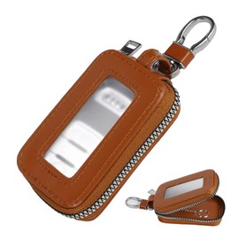 Hbxdeco Car Key Case, Leather Zipper Car Key Fob Holder Bag, Vehicle Smart Keys Protector, Universal Keychain Accessories (Brown, Single Layer)
