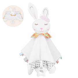 Vicloon Comforter Blanket Baby Rabbit with Crinkle Foil and Bell, Soft and Washable Baby Cuddle Blanket Boy Girl Baby Cuddly Toy 28 x 27 cm White
