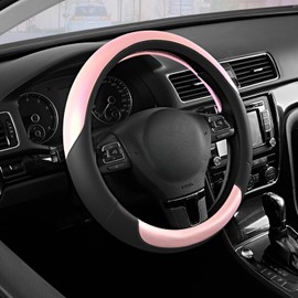 Road Comforts Steering Wheel Cover – Breathable Leather Steering Wheel Cover, Anti-Slip Grip, Universal Fit 14.5” to 15”, Heat & Cold Resistant for Cars, SUVs, and Trucks – Black & Shining Pink