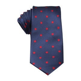 OTAA Navy Blue Tie with Red Polka Dots Casual Ties for Men - Perfect Neck Tie for Groomsmen Wedding Ties or Formal Occasions - Ideal Gifts for Him