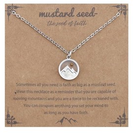 Hilufiet Mustard Seed Gold Plated Stainless Steel Faith Necklace Tiny Move Mountains Charm Choker Necklace for Women-Silvery