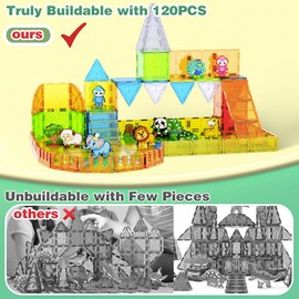 Magnetic Tiles,120PCS Zoo Animals Magnet Tiles Set for Kids Ages 3+,3D STEM Educational Magnetic Building Toys,Birthday Gift for Boys and Girls
