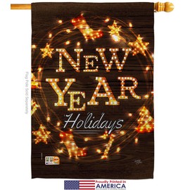 Breeze Decor New Year Brightly Garden House Flags Kit Winter Clock Countdown Champagne Party Fireworks Celebrate Small Decorative Gift Yard Banner Made in USA 28 X 40