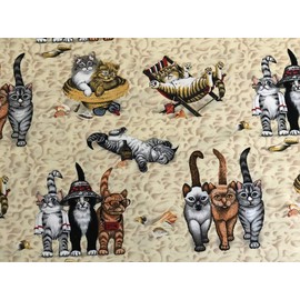 100% Cotton Fabric Sold by The Yard 1 Yard = 36 in. Length (Adorable Kittens at The Beach)