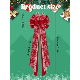 Kalolary Christmas Tree Topper Large Christmas Tree Bow Toppers Red Gold Snowflake Xmas Ornament Christmas Bow Topper Christmas Tree Decoration for Holiday Party Outdoor Indoor DIY Decor (48 * 12")