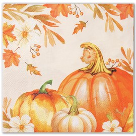 50 PCS Fall Pumpkin Paper Napkins 6.5 x 6.5 InchWatercolor Autumn Luncheon Napkins Disposable Pumpkins Maple Leaves Dinner Party Napkin for Autumn Thanksgiving Harvest Decoration