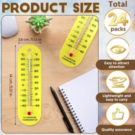 Kingdder 24 Pcs Classroom Thermometer Dual Scale Analog Boiling Point Safety Student Science Thermometer for Indoor Labs Rooms Use Classroom Teaching Tools School Supplies, Yellow
