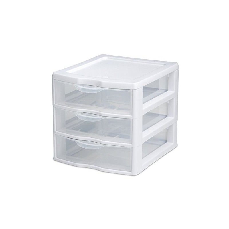Sterilite 3 Drawer Mini Desktop Unit, Clear w/White Frame