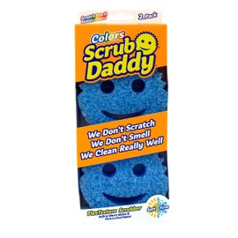 Scrub Daddy Colour Smiley Sponge, Cleaning Sponges, Texture Change, Scratch-Free Washing Sponge for the Kitchen, Odour-Resistant, Pot Sponge, Dishwasher Safe - Pack of 2, Blue
