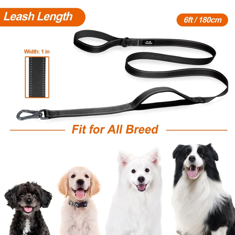 TwoEar 6FT 1IN Strong Black Dog Leash with 2 Padded