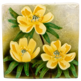 Cottage Garden Hand Painted Iridescent Capiz Shell Square 3 inch Keepsake Decorative Memory Trinket Jewelry Ring Earring Necklace Organizer Vintage Box with Lid, Yellow Floral