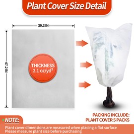 5 Pack 2.1oz Plant Covers Freeze Protection, 39.3" X 47.2"Winter Cold Weather Frost Blankets Shrub Jacket with Drawstring Reusable Frost Protection Cloth for Outdoor Plants Fruit Tree Potted