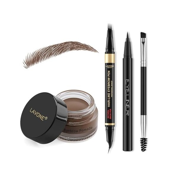 LAVONE Brow Pencil Kit, with 2 in 1 Waterproof 4